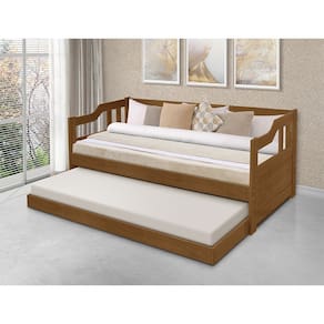Sofa Cama Solteiro de Madeira com Cama Auxiliar com 2 Colchões - Imbuia