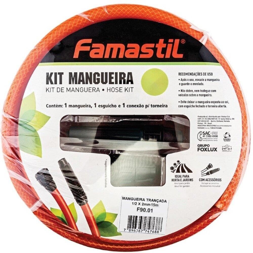 Mangueira de Jardim Famastil | Trançada Com Kit 1/2X2mm Laranja 15m