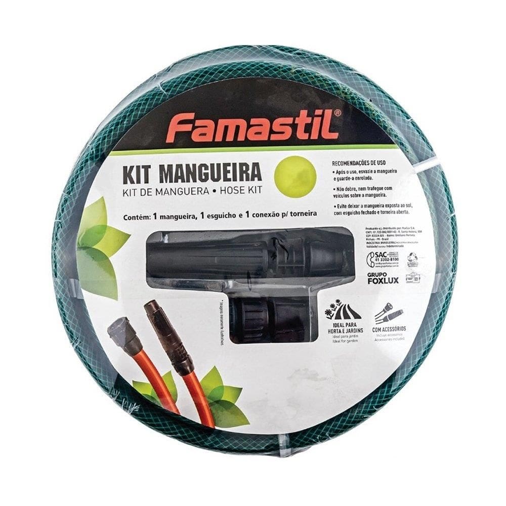 Mangueira Jardim Famastil Trançada 7/16x1,5mm Verde com Kit 15m