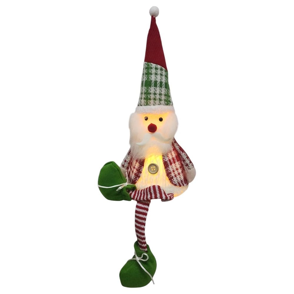 Papai Noel Sentado Natal Natlino Com Luz Iluminado Pernas Moles Festa Fim de Ano Decoraçao Mesa Estante Arvore de Natal Evento Casa Trabalho