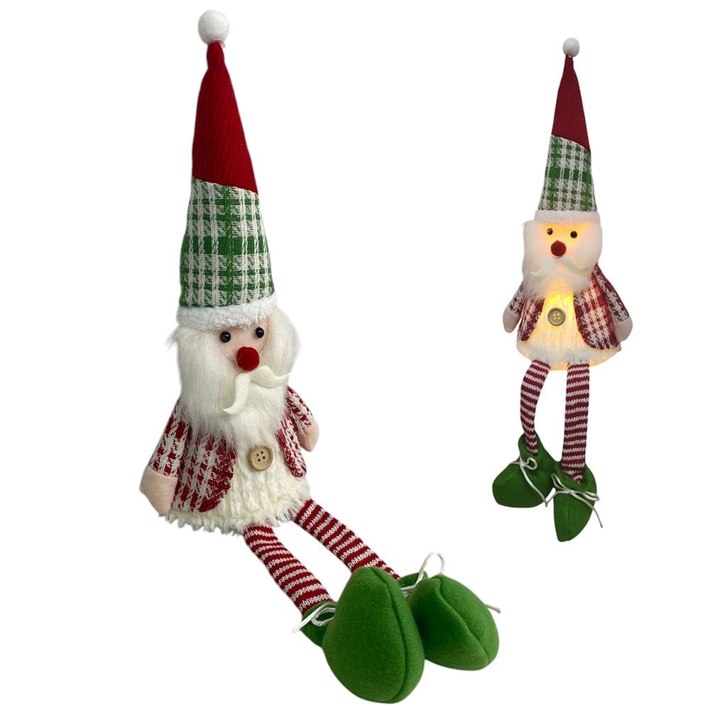 Papai Noel Sentado Natal Natalino Acende Luz Pernas Moles Iluminado Decoraçao Fim de Ano Festa Enfeite Mesa Estante Casa Trabalho Evento