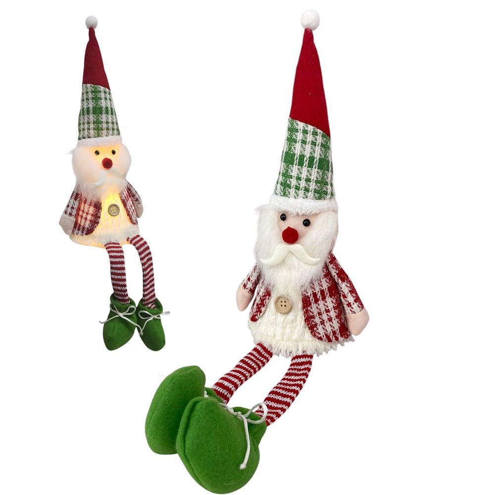 Papai Noel Sentado Natal Natalino Acende Luz Perna Mole Decoraçao Fim de Ano Festa Estante Mesa Boneco Iluminado Casa Trabalho Evento