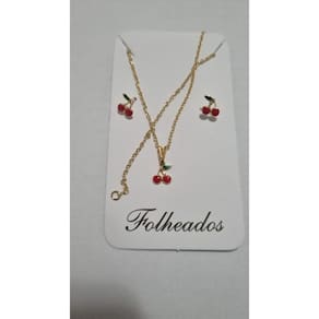 Kit Infantil cerejinha colar e brincos Folheado a Ouro 18K