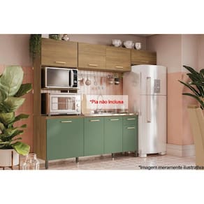 Cozinha Completa L780A 4 Peças (2Aéreo+1Balcão+1Paneleiro) s/ Tampo Nogueira/Verde - Kappesberg