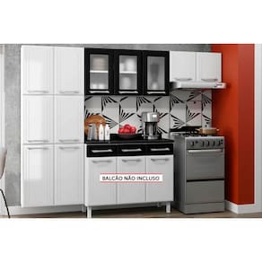 Cozinha Modulada Completa Topázio 3 Peças (2 Armários + 1 Paneleiro) CPT123 Branco/Preto - Telasul