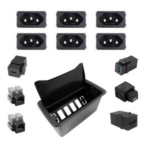 Caixa Embutir Mesa Móveis New 6 Slim Completa 6 Tomadas 3 USB 1 HDMI 2 RJ45 Cor Preta