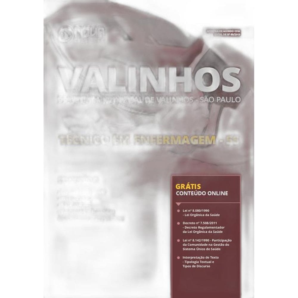 Apostila Prefeitura Valinhos SP 2019 Técnico em Enfermagem