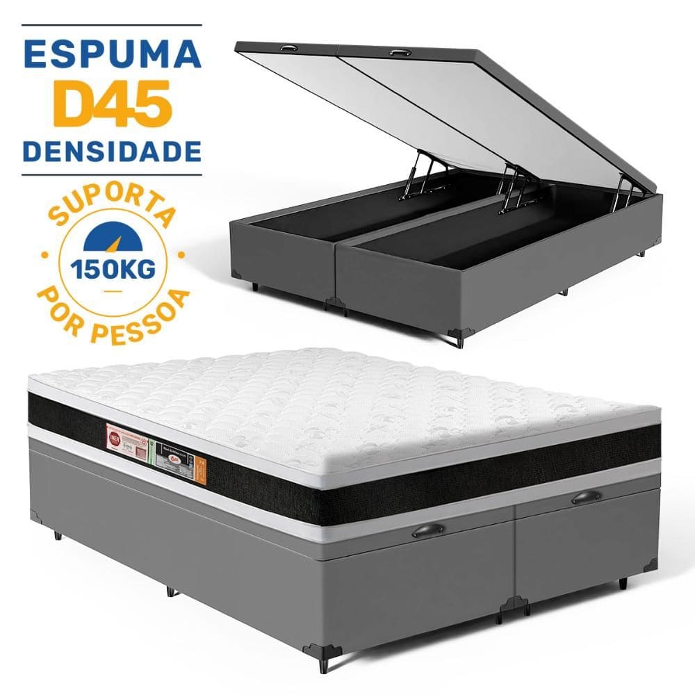 Cama Box Baú com Colchão De Espuma D45 Castor Black & White Super King 193cm