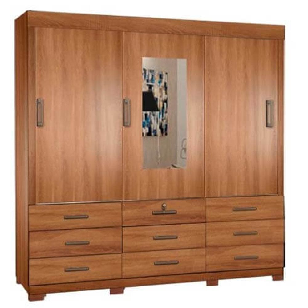 Guarda Roupa Casal Itapema 3 Portas de Correr e 9 Gavetas com Espelho Rud Rack