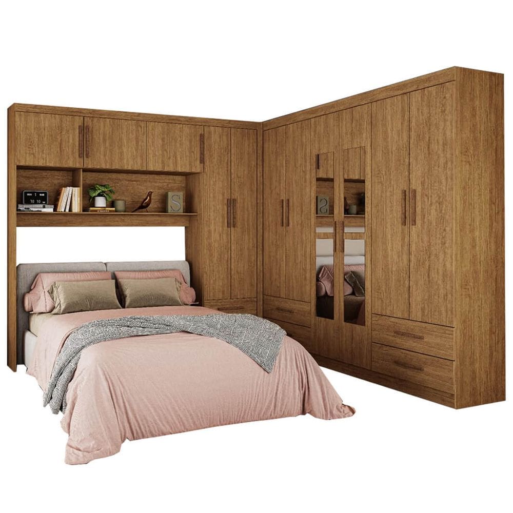 Guarda Roupa Modulado Carioca Hercules Casal 11 Portas 6 Gavetas e Espelho Cor Cinamomo