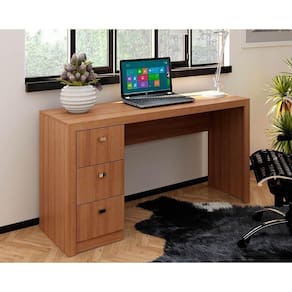 Mesa de Computador ME4102 c/ 3 Gavetas Amêndoa - Tecno Mobili