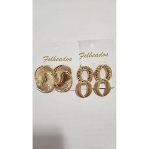 2 Pares Brincos Dourados Caracol Frisado oito estilizado 18K