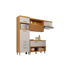 Kit de Cozinha Completa 3 Peças Princesa (Balcão + Aéreo + Paneleiro) C3P23 Freijo/Off White - Nesher