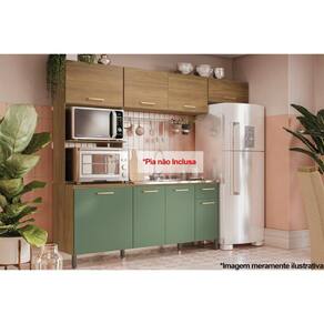 Kit Cozinha Modulada 4 Peças L780A (2Aéreo+1Balcão+1Paneleiro) s/ Tampo Nogueira/Verde - Kappesberg