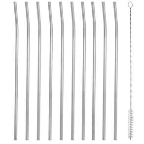 Kit 10 Canudos Inox Sustentável Curvado 5mm Escovinha