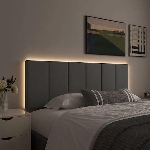 Cabeceira de Cama Casal Com LED 1,40 cm Tecido Linho - Cinza