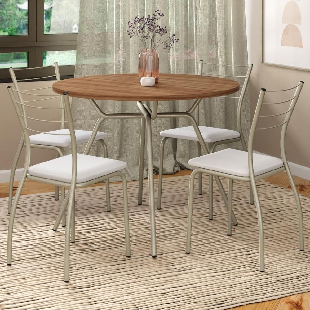 Conjunto Sala de Jantar 4 Cadeiras Bogotá Carraro Branco Prata
