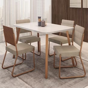 Conjunto Sala de Jantar 4 Cadeiras Accra Carraro Gelo Areia Rosê