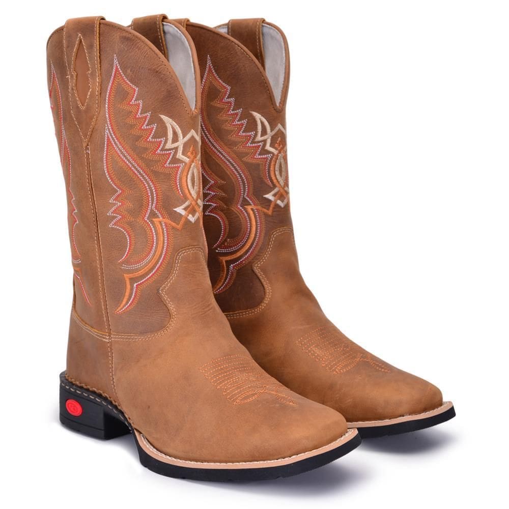 Bota Texana Masculina Couro Country Bordada Cano Médio