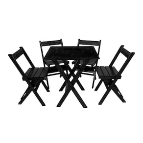 Conjunto Mesa Dobrável 70x70 Com 4 Cadeiras Em Madeira Maciça - Preto