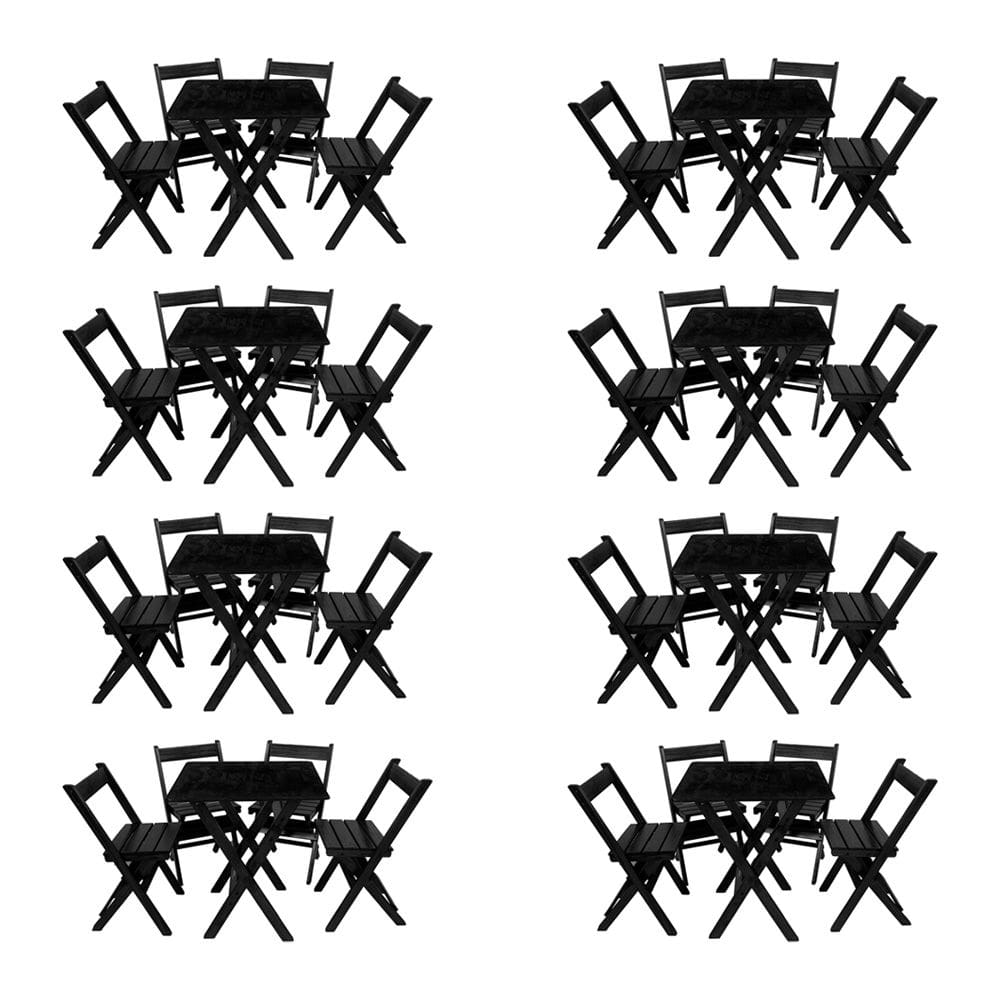 Kit 8 Conjuntos Mesa Dobrável Para Bar E Restaurante 60x60cm Com 4 Cadeiras Em Madeira Maciça - Pret