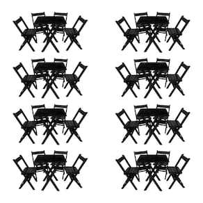 Kit 8 Conjuntos Mesa Dobrável Para Bar E Restaurante 60x60cm Com 4 Cadeiras Em Madeira Maciça - Pret