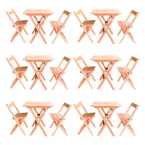 Kit 6 Conjuntos Mesa Dobrável Para Bar E Restaurante 60x60cm Com 2 Cadeiras Em Madeira Maciça - Cru