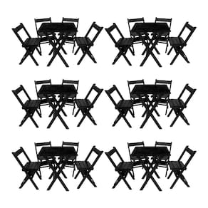 Kit 6 Conjuntos Mesa Dobrável Para Bar E Restaurante 60x60cm Com 4 Cadeiras Em Madeira Maciça - Pret