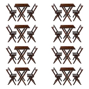 Kit 8 Conjuntos Mesa Dobrável Para Bar E Restaurante 60x60cm Com 2 Cadeiras Em Madeira Maciça - Imbu