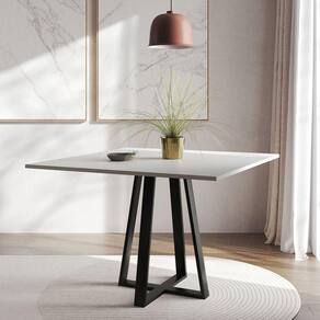 Mesa De Jantar Mônaco 110cm Tampo Branco Pés Preto Branco