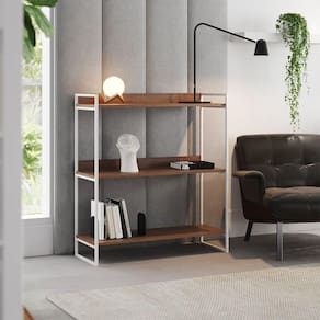 Buffet Aparador Industrial 3 Prateleiras Córdoba 95cm Branco E Carvalho Marrom