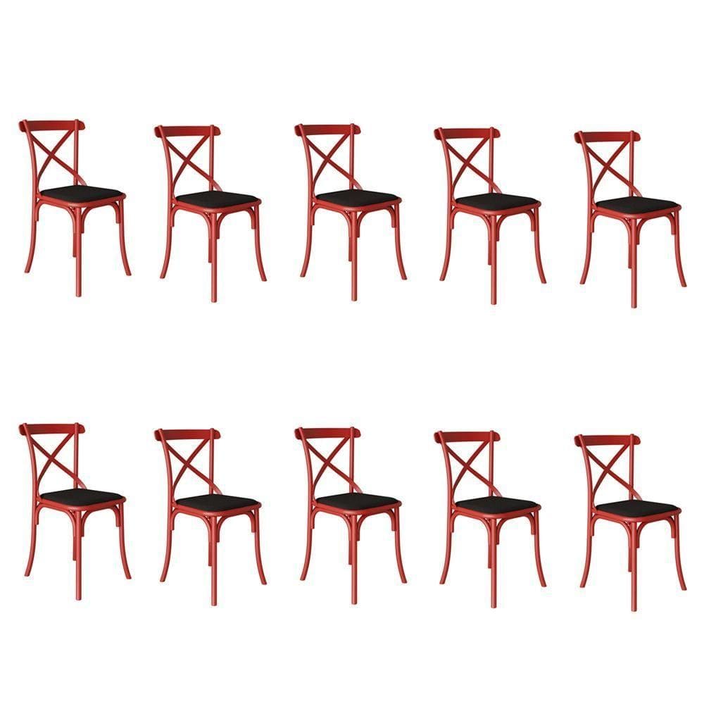 Kit 10 Cadeiras Katrina Assento Corano Preto Aço Vermelho