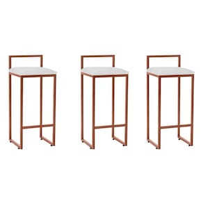 Kit 3 Banquetas Bistrô Alta Industriais Em Aço Dori Cobre Assento Suede Branco Marrom