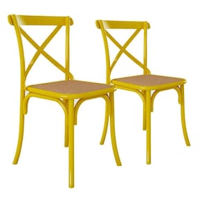Kit 2 Cadeiras Jantar Cross Katrina X Amarela Assento Bege Aço Amarelo