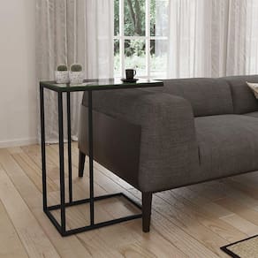 Mesa Lateral Elena Preta Tampa De Vidro Branco