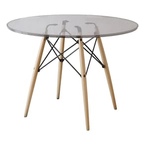 Mesa Eiffel Wood Tampo De Vidro 110cm Branco