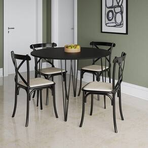 Mesa Jantar Redonda Preta Elen 110cm Hairpin Com 4 Cadeiras Katrina Preto