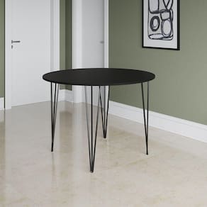 Mesa Jantar Redonda Preta Hairpin 90cm Elen Base Ferro Preto