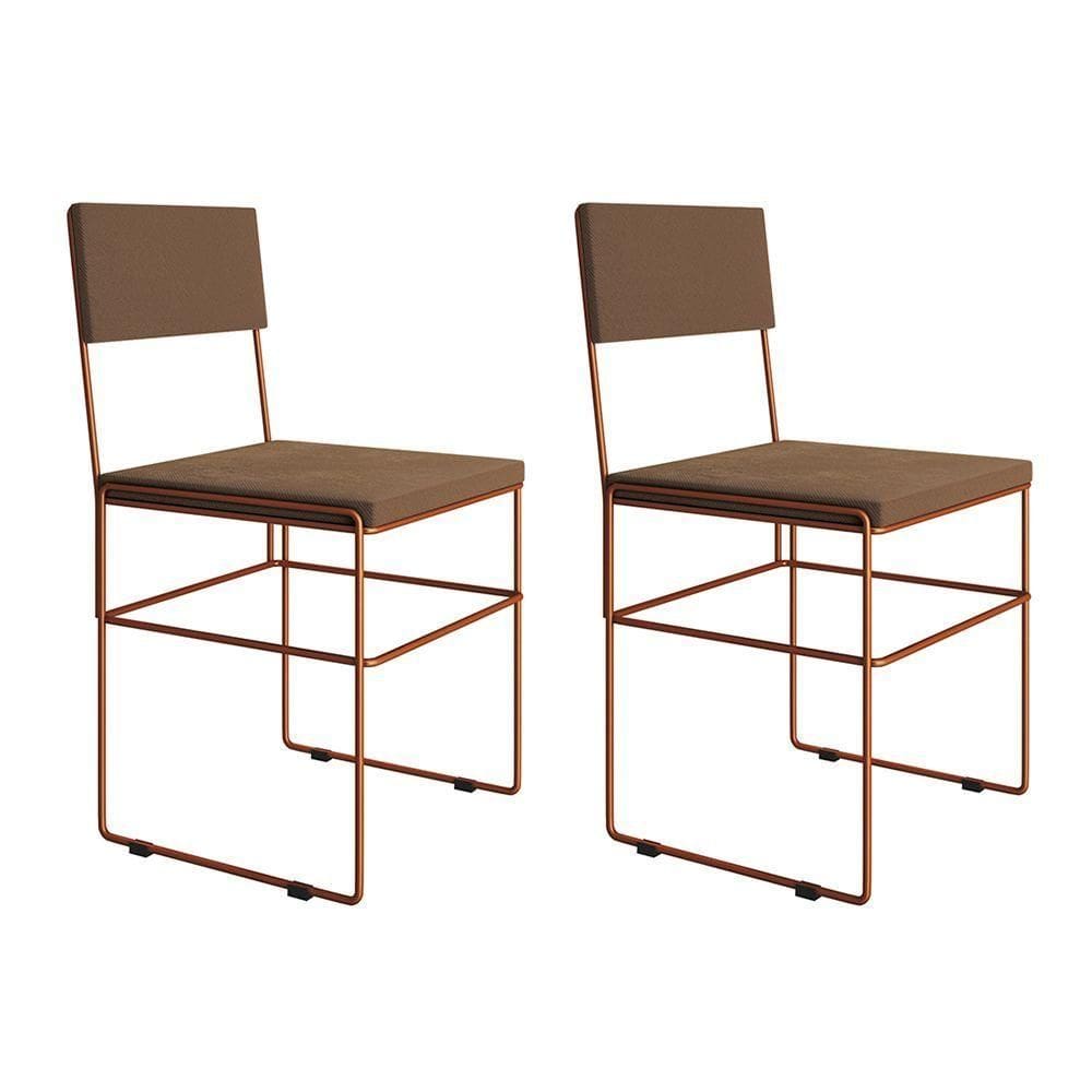 Kit 2 Cadeiras De Jantar Industrial Estofadas Veludo Marrom Base Cobre Vitoria Marrom
