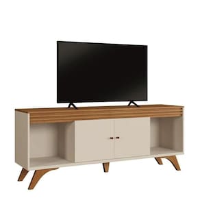 Rack Madrid Com 2 Portas Detalhe Ripado Off White/naturalle - Mavaular