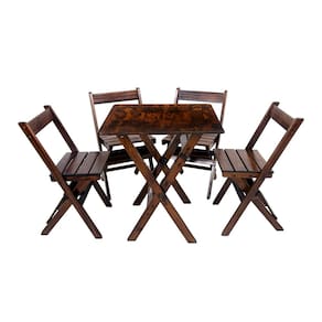 Conjunto Mesa Dobrável 70x70 Com 4 Cadeiras Em Madeira Maciça - Imbuia