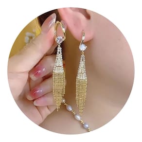 Brincos Femininos Strass Longo Franja Festas Casamento