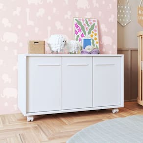 Balcao Infantil 3 portas 1 Prateleira 4 Pés Rodízio MDP 12mm Branco