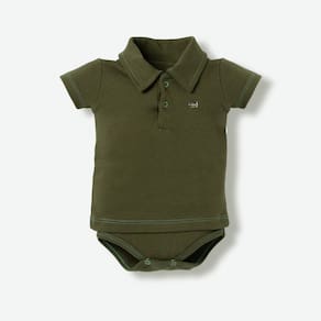 Body Bebê Polo Verde Musgo Liso Menino Gola Polo - Hug