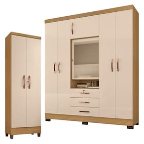 Guarda Roupa Casal Imperial com Armário Multiuso Egito Carvalho Americano Off White - Incorplac