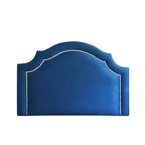 Cabeceira Para Cama Box Painel Suede Azul Com Tachas Prata