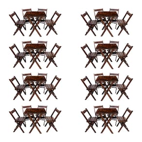 Kit 8 Conjuntos Mesa Dobrável 70x70cm Para Bar Com 4 Cadeiras Em Madeira Maciça - Imbuia