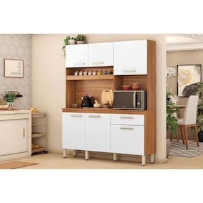 Kit de Cozinha Compacta Álamo c/ 6 Portas e 1 Gaveta 160cm Amendola/Branco - Demóbile