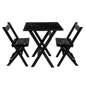 Conjunto Mesa Dobrável 60x60cm Com 2 Cadeiras Em Madeira Maciça - Preto