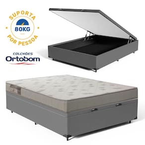 Cama Box Baú com Colchão de Espuma Ortobom Light Liso Viúva 128cm